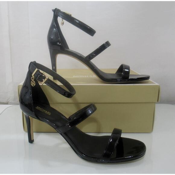 Michael Kors Koda Ankle Strap Heels Dress Strappy Sandals Black Patent Size 9 - Picture 7 of 10